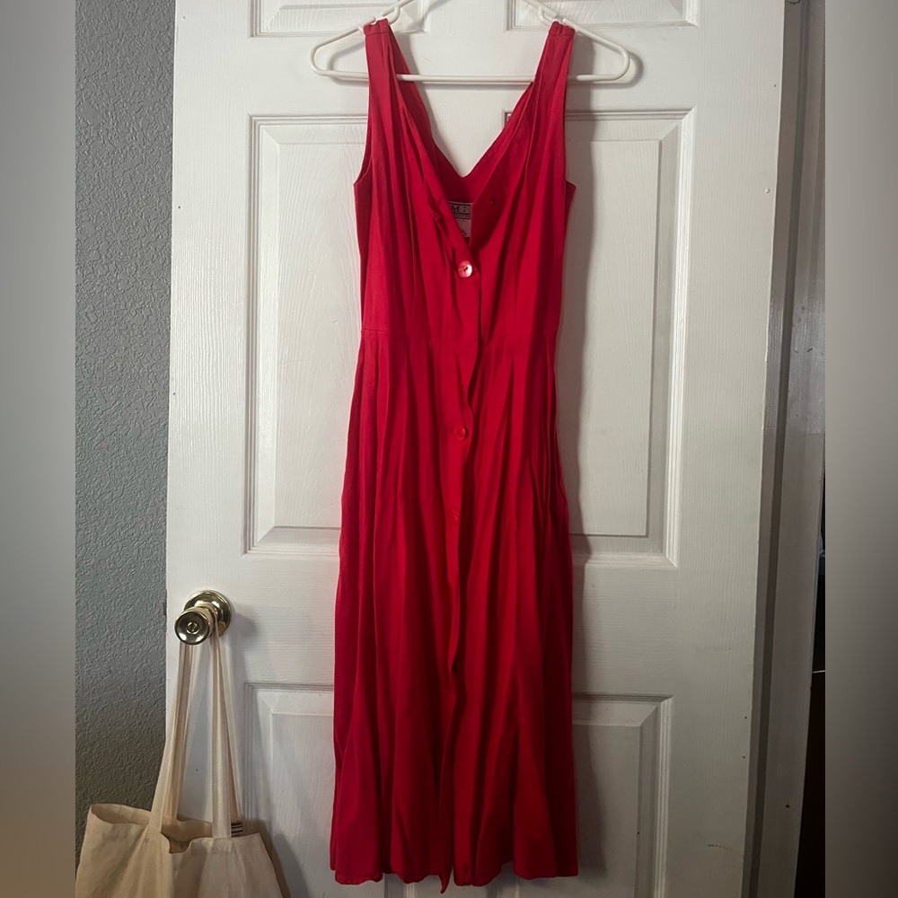 Vintage Sleeveless Hot Pink Button-Front Midi Dress